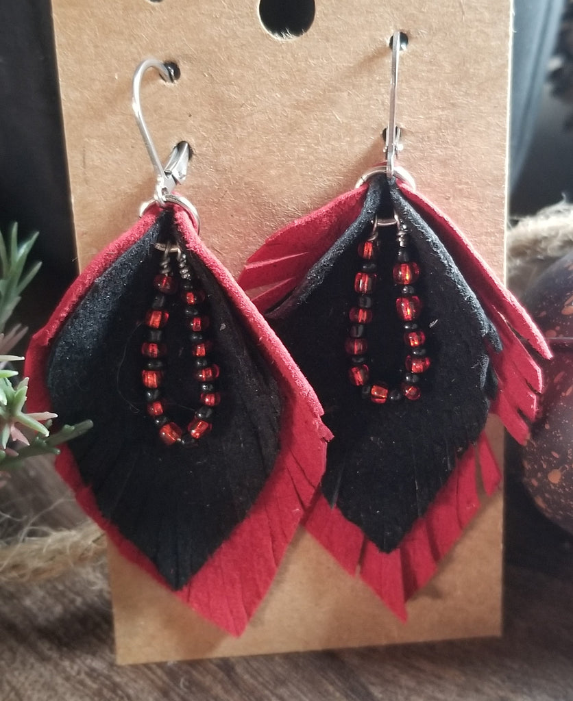 Leather Pod Feather Earring Sets