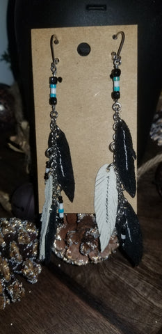 Leather Triple Feather Earring Sets