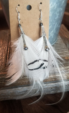 Real Feather Earrings - Embellished