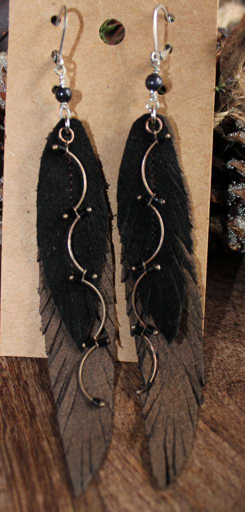 Leather Double Feather Earring Sets